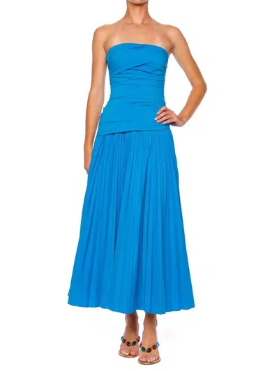 Simkhai Arie Strapless Cotton Pleated Midi Dres In Oasis Blue