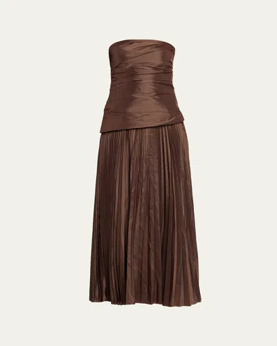 Simkhai Arie Strapless Pleated Maxi Dress In Brown
