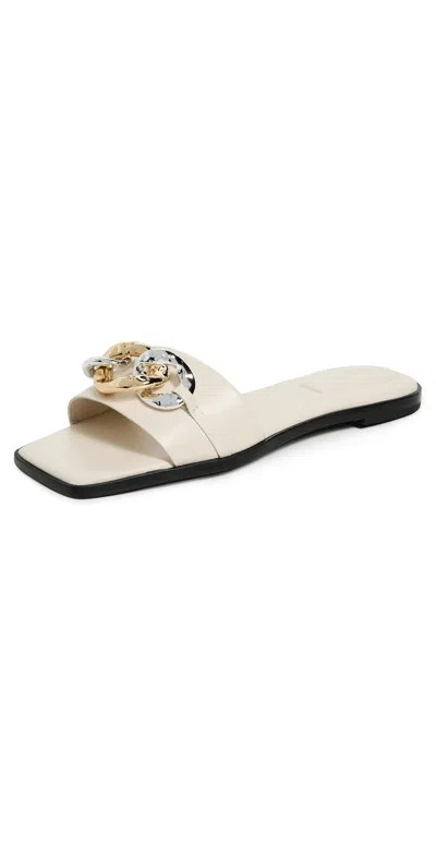 Simkhai Arlo Chain Leather Flat Slides Cream In White