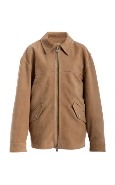 Simkhai Aslan Lambskin-cotton Long Suede Jacket In Brown