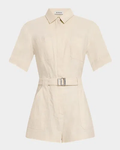 Simkhai Aspen Belted Short-sleeve Romper