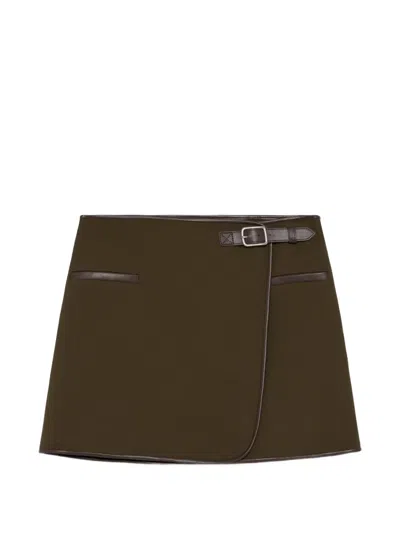 Simkhai Womens Sheridan Buckle-embellished Crepe Mini Skirt Dark Olive Multi In Brown