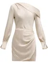 Simkhai Cameron One-shoulder Wrap-skirt Satin Mini Dress In Champagne