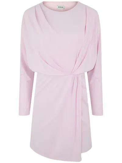 Simkhai Asymmetric Long-sleeve Dress In Pink