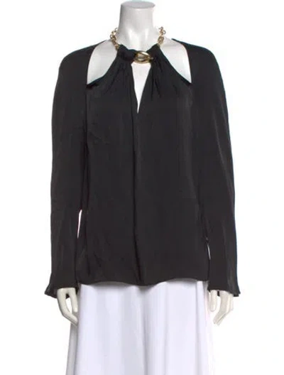 Pre-owned Simkhai Asymmetrical Long Sleeve Blouse In Black