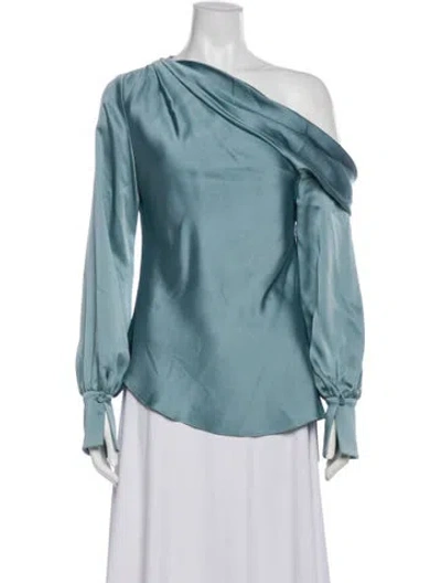 Pre-owned Simkhai Asymmetrical Long Sleeve Blouse In Blue