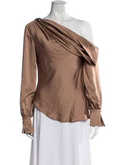 Pre-owned Simkhai Asymmetrical Long Sleeve Blouse In Brown