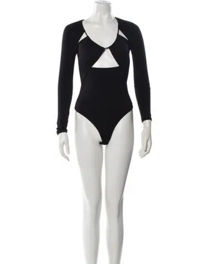 Pre-owned Simkhai Asymmetrical Long Sleeve Bodysuit In Black