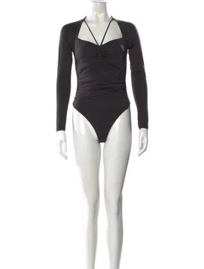 Pre-owned Simkhai Asymmetrical Long Sleeve Bodysuit In Gray