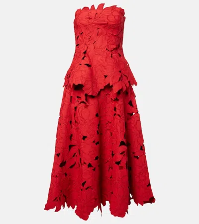 Simkhai Audrey Peplum Lace Midi Dress In Red