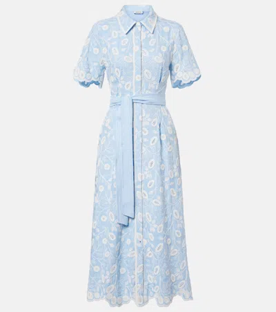 Simkhai Audria Embroidered Linen-blend Midi Dress In Blue