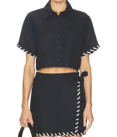 Simkhai Auggie Camp Shirt With Front Patch Pocket In Black
