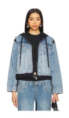 Simkhai Womens Malibu Multi Austin Panelled Hooded Denim Jacket In Blue