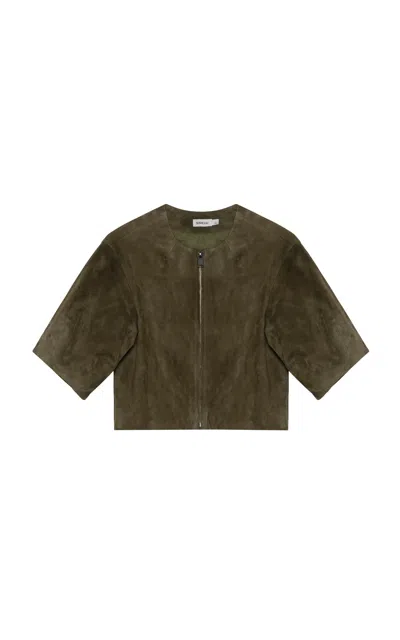 Simkhai Austyn Short Sleeve Suede Jacket In Green