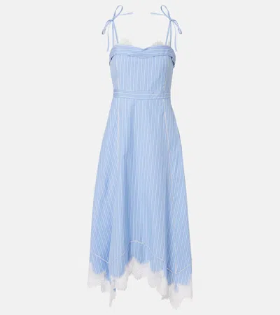 Simkhai Avaleigh Striped Lace-trim Cotton Midi Dress In Blue