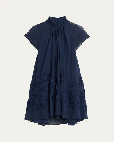 Simkhai Aveil Embroidered Organza Mini Dress In Blue
