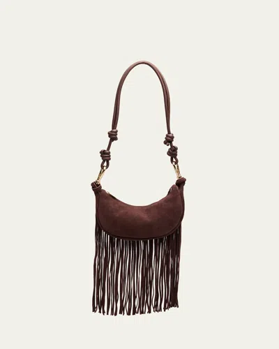 Simkhai Avery Fringed Suede Crescent Shoulder Bag In Brown