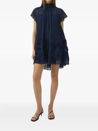 Simkhai Aviel Floral-appliqué Mini Dress In Blue