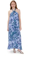 Simkhai Ayra Halter Neck Ruched Maxi Dress French Blue Botanical