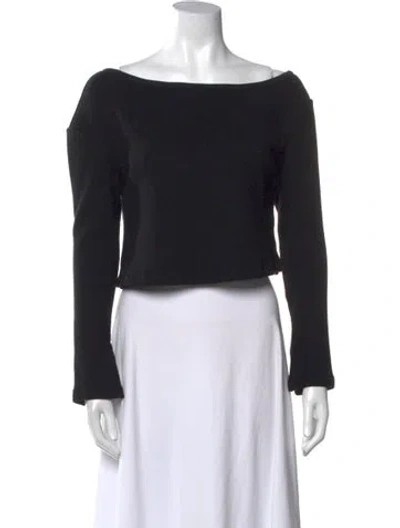 Pre-owned Simkhai Bateau Neckline Long Sleeve Crop Top In Black