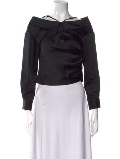 Pre-owned Simkhai Bateau Neckline Long Sleeve Crop Top In Black