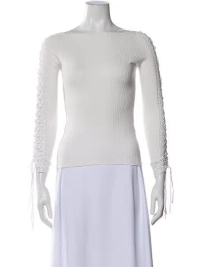 Pre-owned Simkhai Bateau Neckline Long Sleeve Top In Neutrals/white