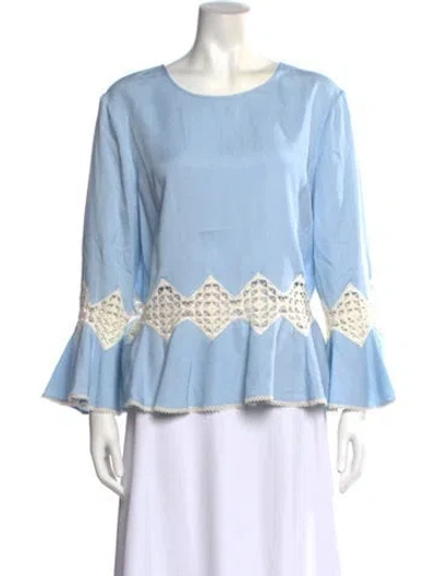 Pre-owned Simkhai Bateau Neckline Three-quarter Sleeve Blouse In Blue