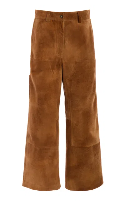 Simkhai Bates Suede Straight-leg Pants In Brown