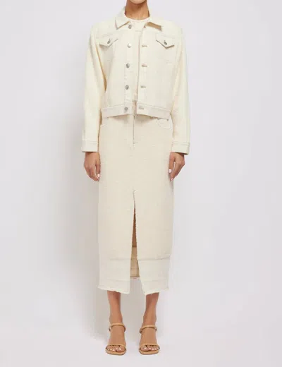 Simkhai Baylin Denim-paneled Bouclé-knit Cotton-blend Jacket In Cream
