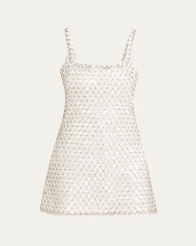 Simkhai Beaded Rhinestone Crepe Mini Dress In White
