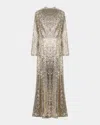 Simkhai Beatrice Sequined Long-sleeve Gown In Silver