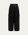 Simkhai Beatriz Faux Leather Wide-leg Cargo Pants In Black