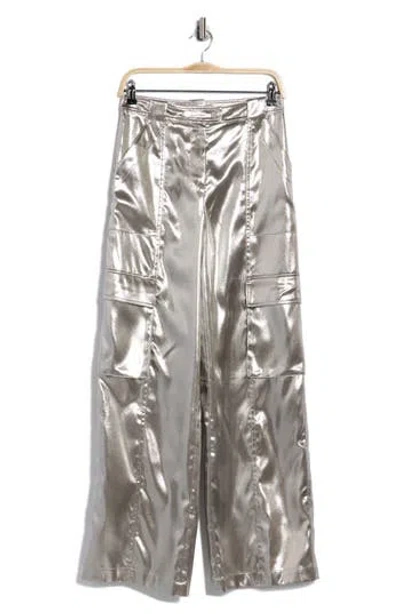 Simkhai Beatriz Metallic Wide Leg Cargo Pants In Silver