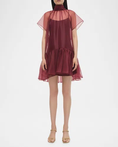 Simkhai Beaux Sheer Tiered Mini Dress In Oxblood