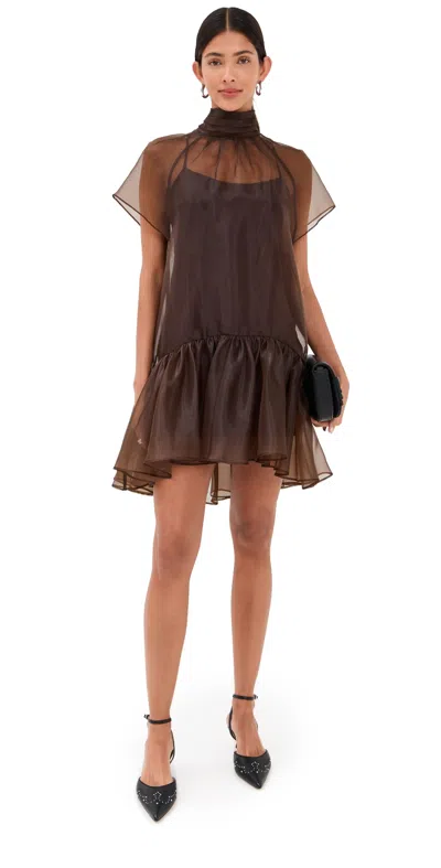 Simkhai Beaux Tiered Mini Dress Chocolate In Brown