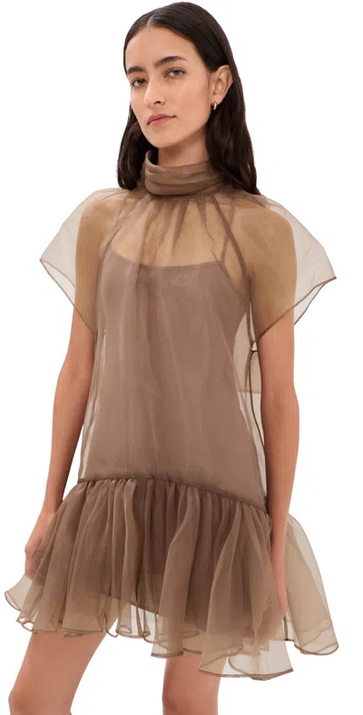 Simkhai Beaux Tiered Mini Dress Coffee In Brown