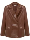 Simkhai Becky Double Breasted Faux Leather Blazer In Brown