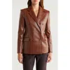Simkhai Becky Double Breasted Faux Leather Blazer In Brown