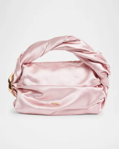 Simkhai Belle Ruched Satin Top-handle Bag In Pink