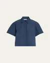 Simkhai Bernie Short Sleeve Pleated Shirt In Midnight In Midnight