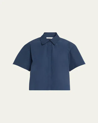 Simkhai Bernie Pleated Short-sleeve Shirt In Blue
