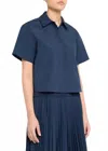 Simkhai Bernie Short Sleeve Pleated Shirt In Midnight In Blue