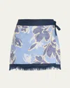 Simkhai Bethany Hydrangea-printed Linen Mini Wrap Skirt In Blue Hydrangea Floral