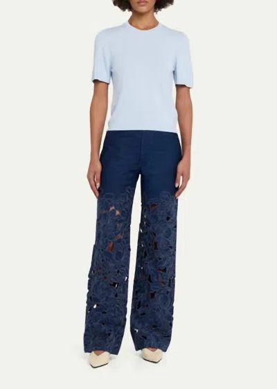 Simkhai Betty Embroidered Straight Leg Jeans In Imperial In Blue