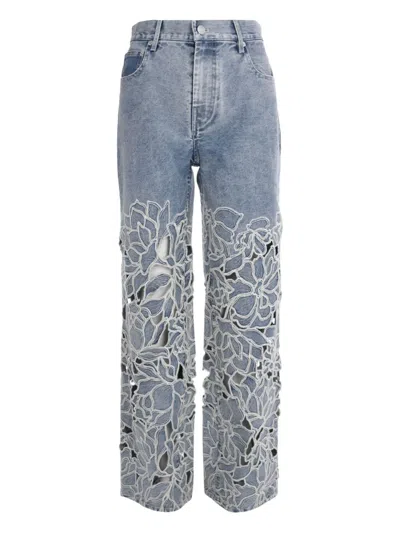 Simkhai Betty Straight-leg Floral-laser-cut Jeans In Blue