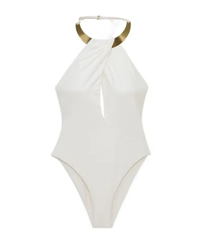 Simkhai Bindi Embellished Cutout Swimsuit In White