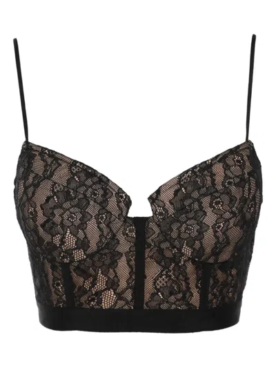 Pre-owned Simkhai Floral-lace Top In Black