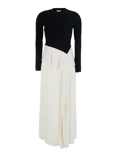Simkhai Black And White Long Dress With Asymmetrical Draped Wool Skirt In Red
