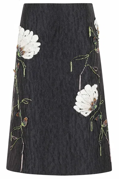 Simkhai Black Arla Floral Jacquard Embroidered Polyester Midi Skirt In Multi