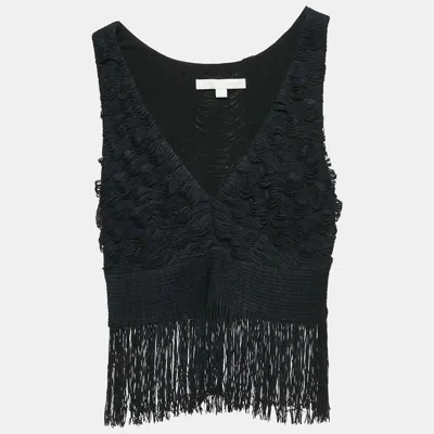 Pre-owned Simkhai Black Jersey Fringed Sleeveless Top Xs